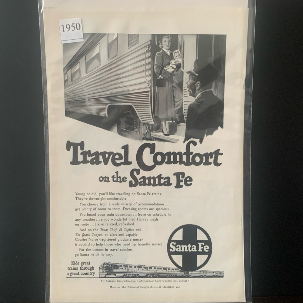 Vintage 1950 Santa Fe Railroad Travel Comfort Ad Advertisement